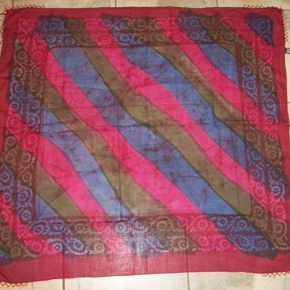 India Arts Red & Blue Batik 40 X 40 Scarf Shawl